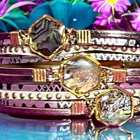 Boho Multi-Layer Leather Bracelet with Natural Stones & Gold Accents - Picture 2 of 13